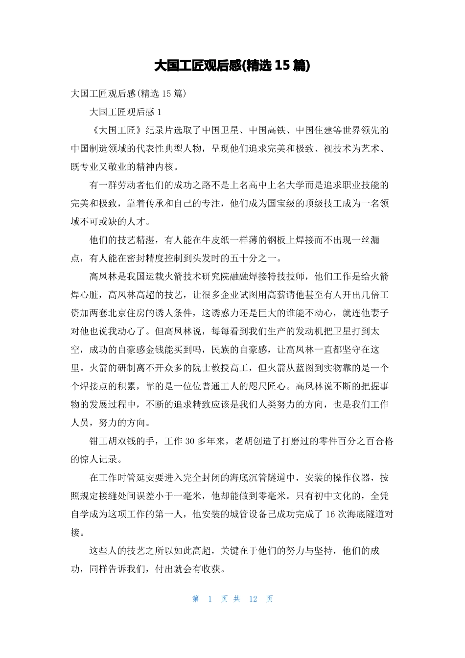 大国工匠观后感精选15篇_第1页