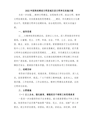 2022年医院创建文明城及文明单位实施方案