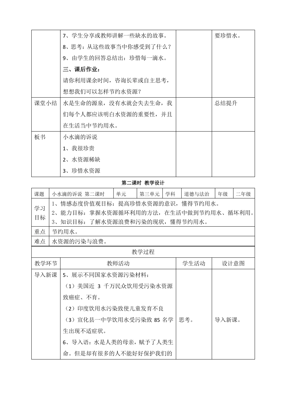 最新2022部编版道德与法治二年级下册小水滴的诉说优质教案教学设计_第3页