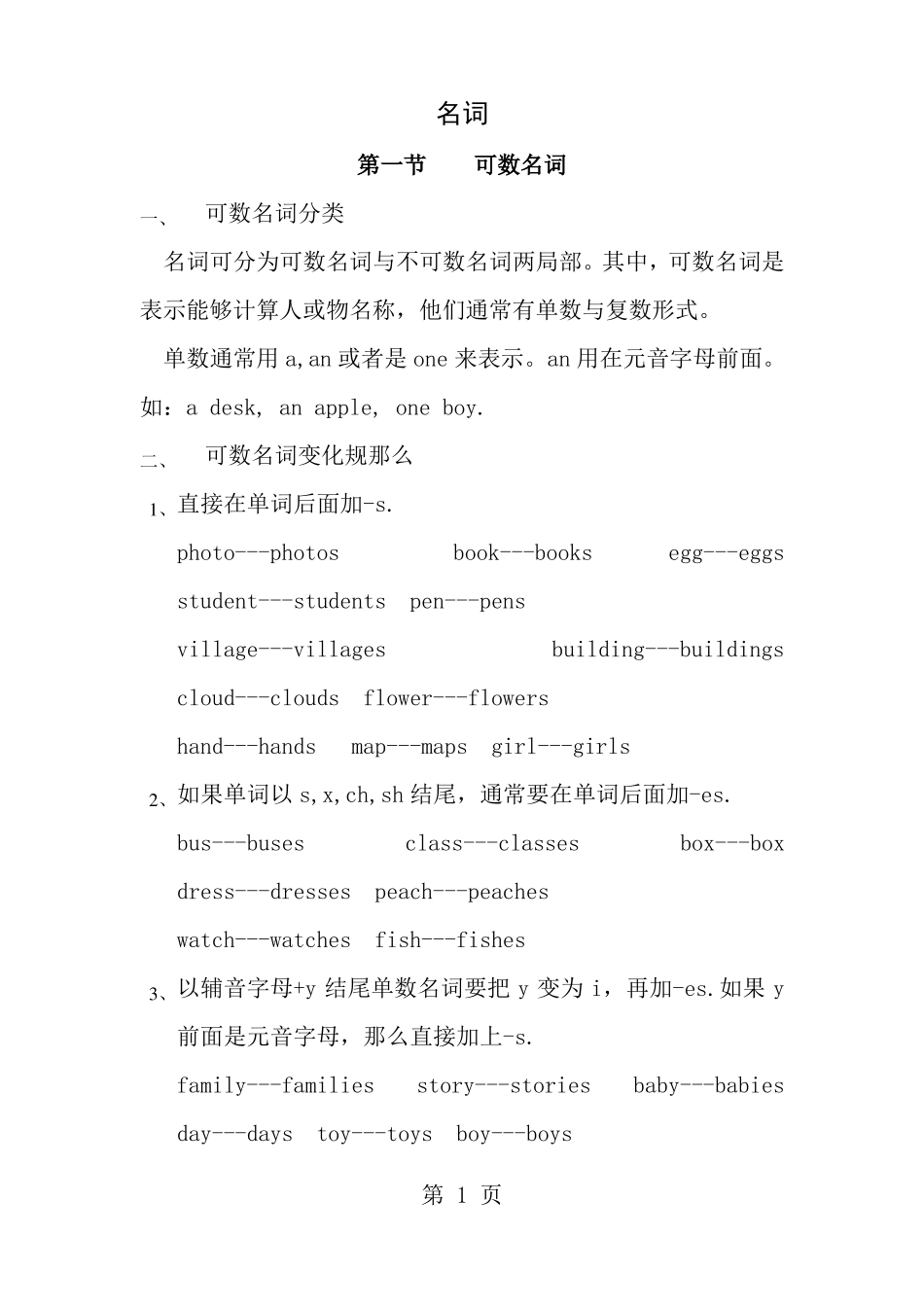 可数名词与不可数名词适合小学用_第1页