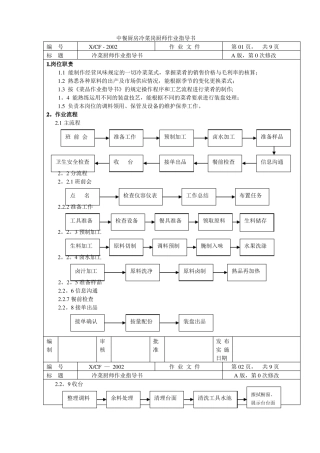 中餐厨房冷菜岗厨师作业指导书