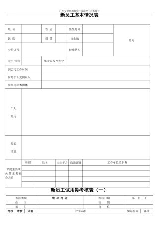 新员工试用期考核表样本