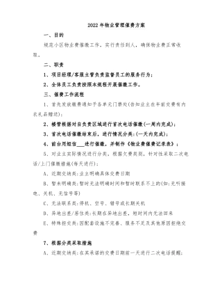 2022年物业管理催费方案