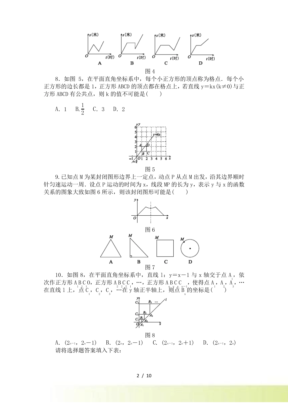 人教版八年级数学下册第十九章一次函数单元测试题含答案_第2页