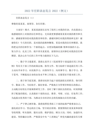 2022年任职表态发言2022例文