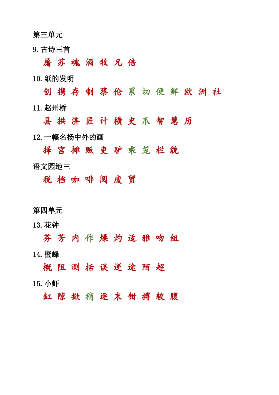 最新统编部编版人教小学三年级语文下册课本内生字词汇总_第2页