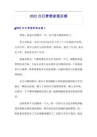 2022白日梦想家观后感