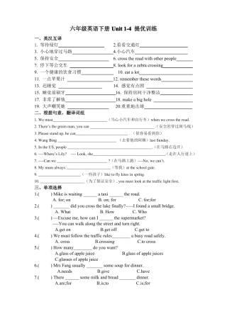 译林版六年级英语下册Unit4提优训练-附答案
