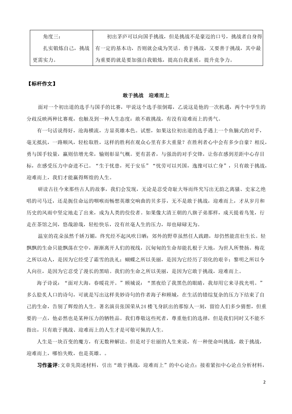 挑战话题作文指导及优秀范文_第2页