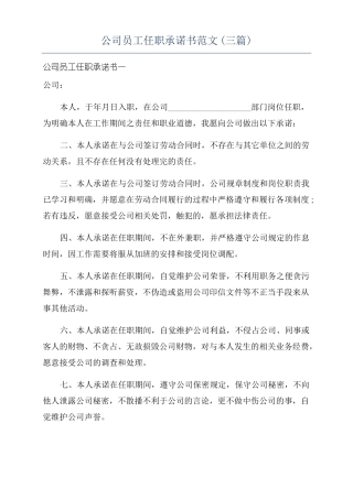 公司员工任职承诺书范文三篇