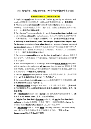 专题05100个句子掌握高中核心语法-2022高考英语二轮复习词句通