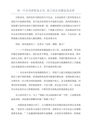 对一个公司评价怎么写员工对公司看法及点评