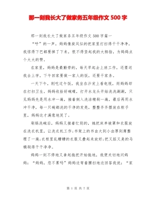 那一刻我长大了做家务五年级作文500字