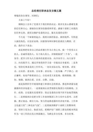 总经理任职表态发言稿五篇