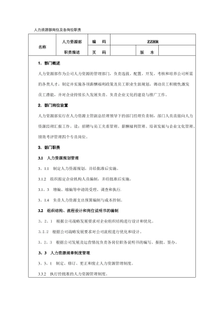 人力资源部岗位职责及考核标准