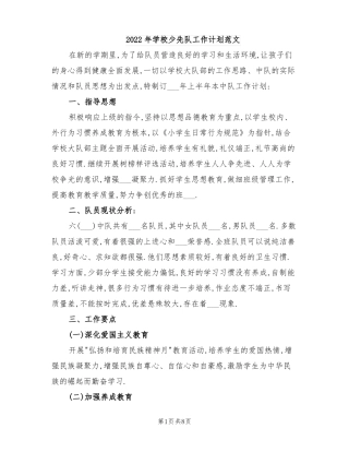 2022年学校少先队工作计划范文