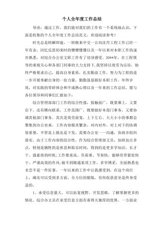 个人全年工作总结