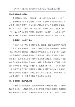 2022环境卫生整治活动工作总结范文选集三篇