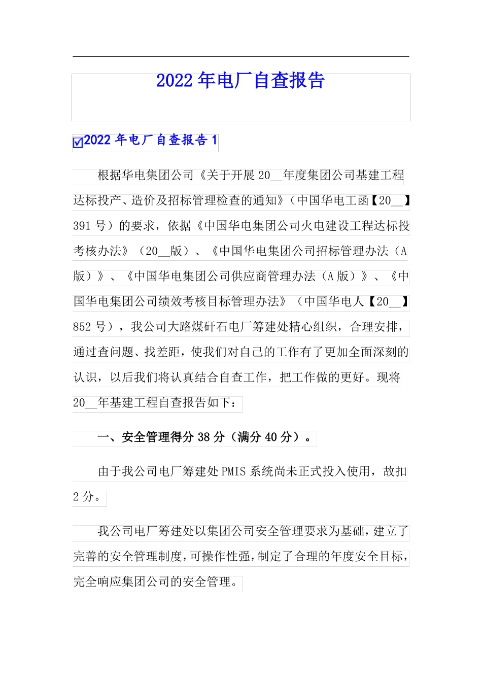 2022年电厂自查报告_第1页