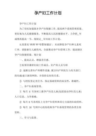 孕产妇工作计划