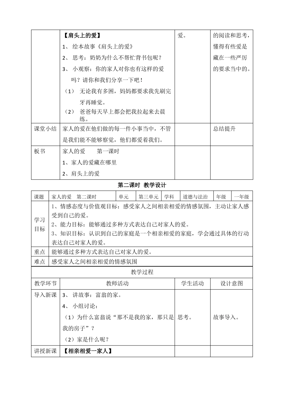 最新2022部编版道德与法治一年级下册家人的爱优质教案教学设计_第3页