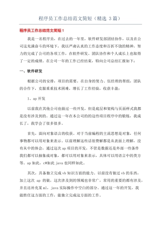 程序员工作总结范文简短精选3篇