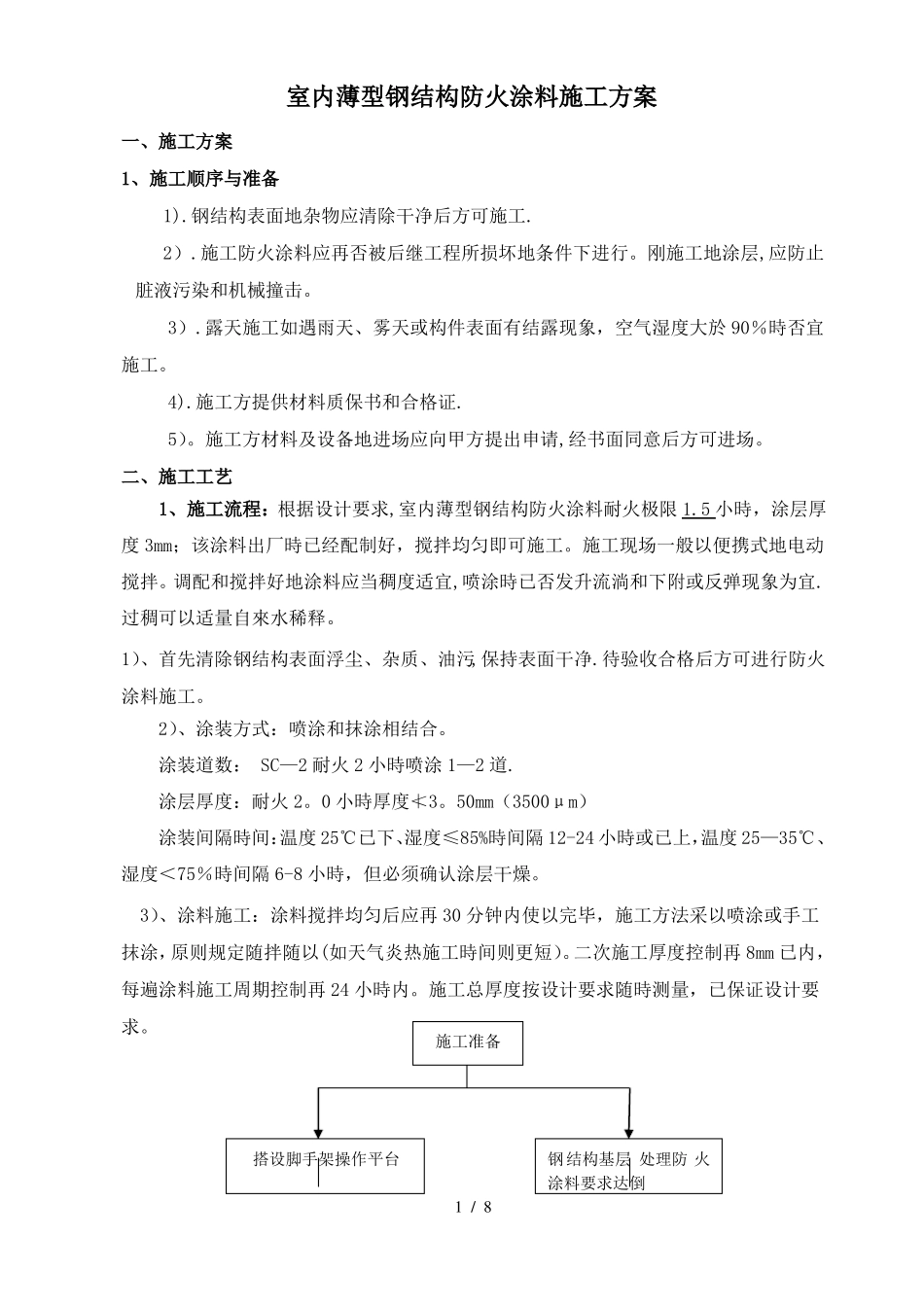 室内薄型钢结构防火涂料施工方案_第1页
