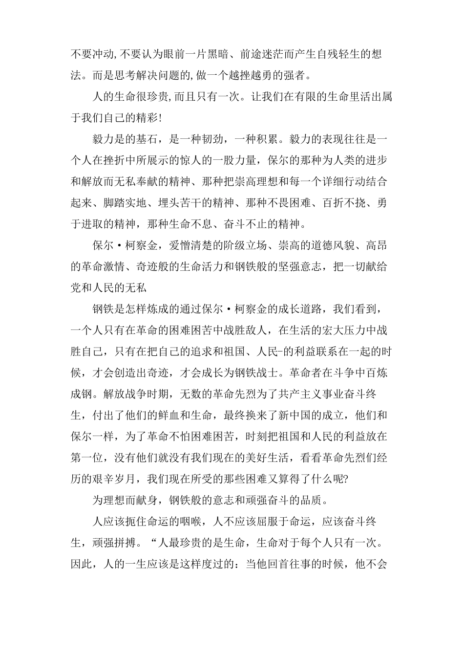 钢铁是怎样炼成的读后感1000字以上3篇_第3页