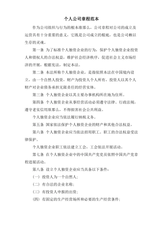 个人公司章程范本