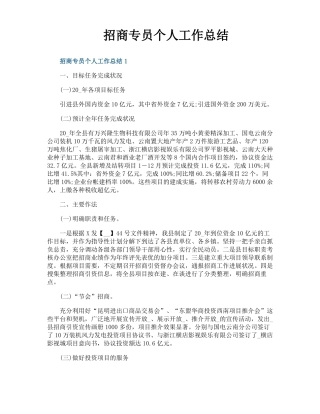 招商专员个人工作总结