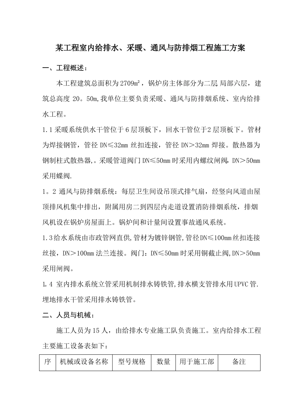 室内给排水施工方案范例_第1页