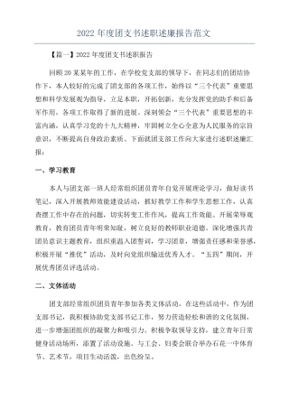 2022年团支书述职述廉报告范文