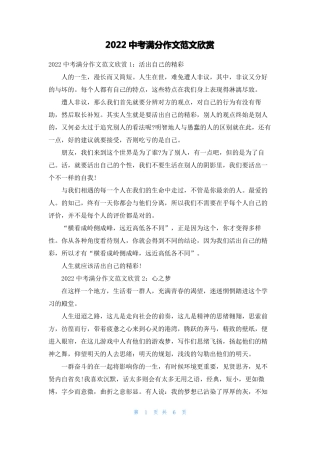 2022中考满分作文范文欣赏