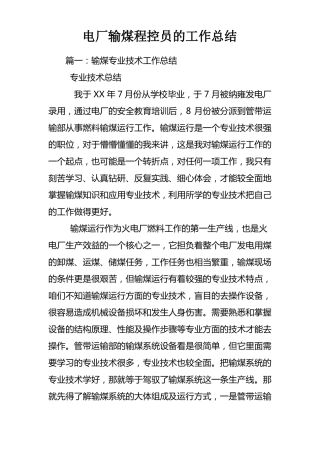 电厂输煤程控员的工作总结