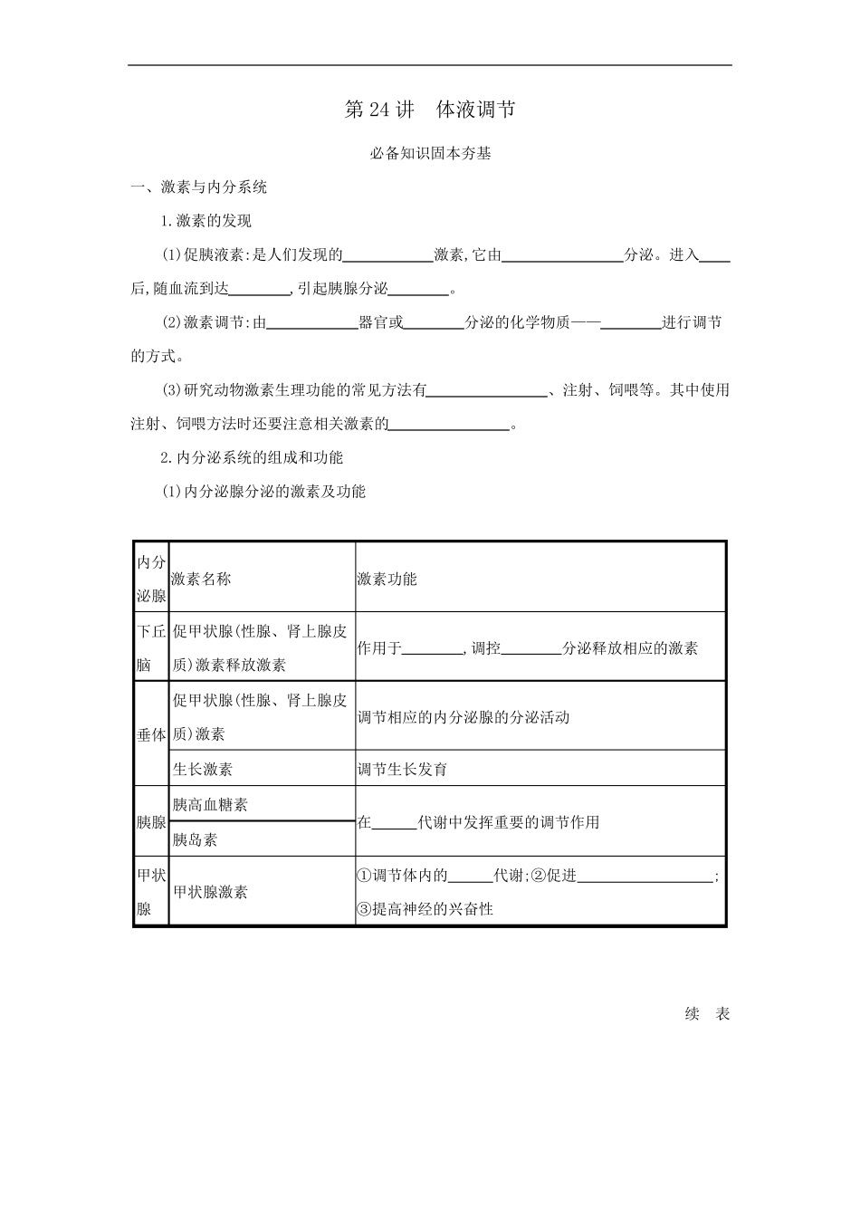 2022届高考生物一轮复习人教版学案第24讲体液调节_第1页