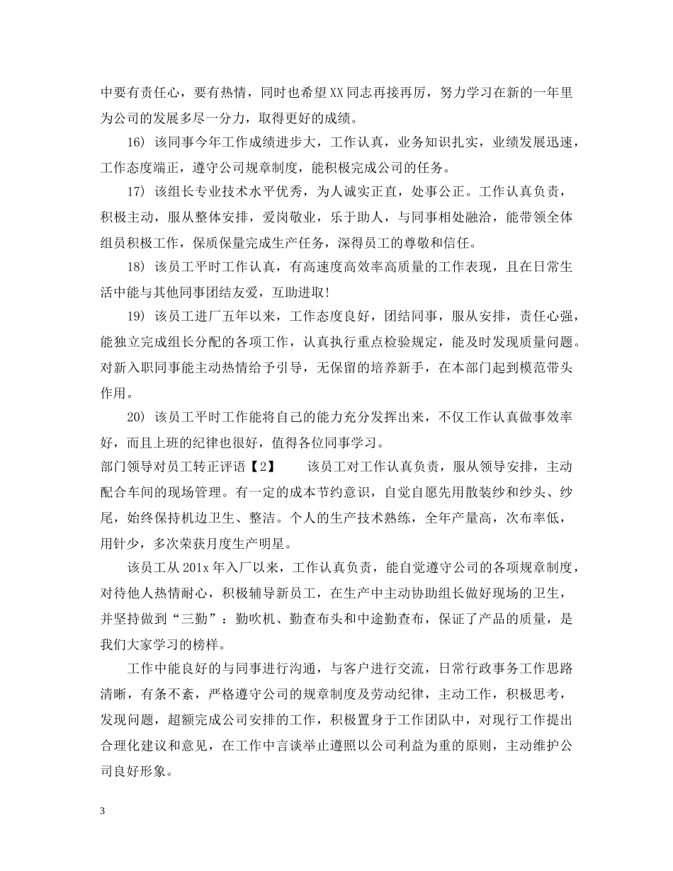部门领导对员工转正评语 _第3页