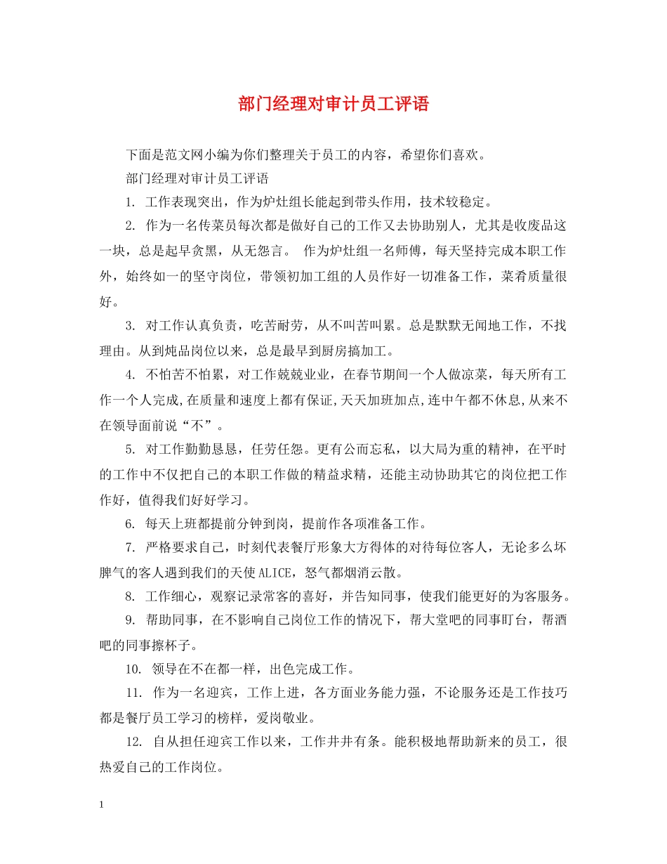 部门经理对审计员工评语 _第1页