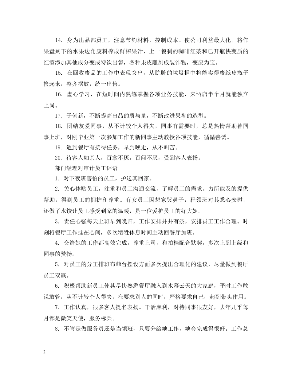 部门经理对审计员工评语 _第2页