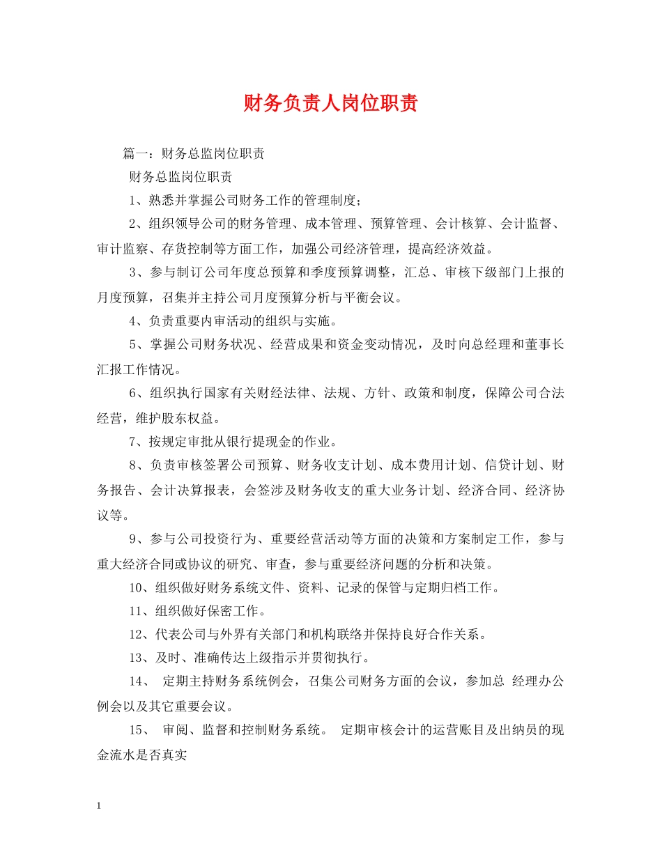 财务负责人岗位职责 _第1页