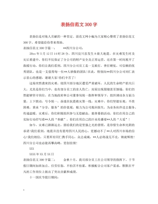 表扬信范文300字 