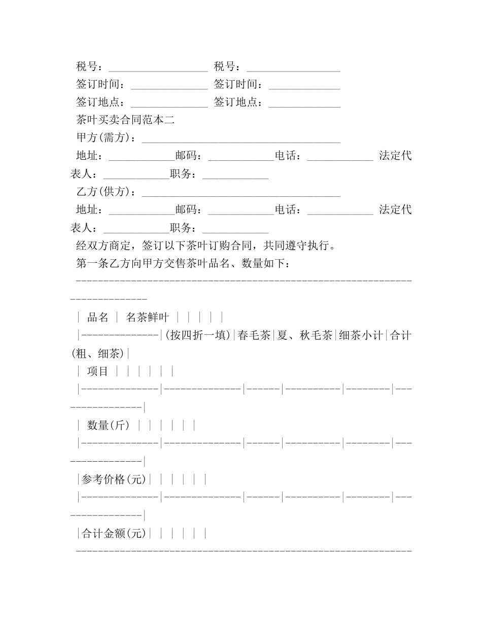 茶叶买卖合同范本3篇 (2) _第3页