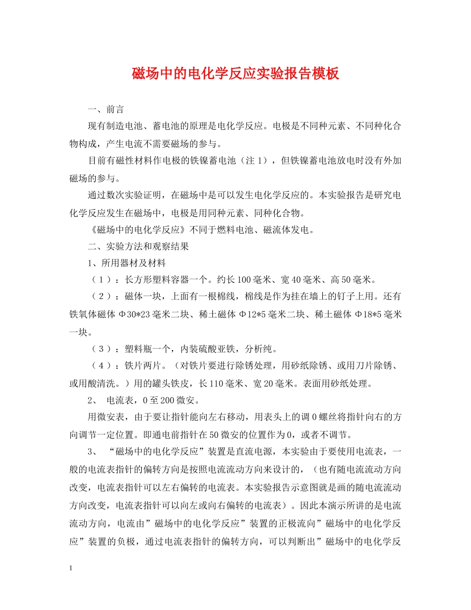 磁场中的电化学反应实验报告模板 _第1页