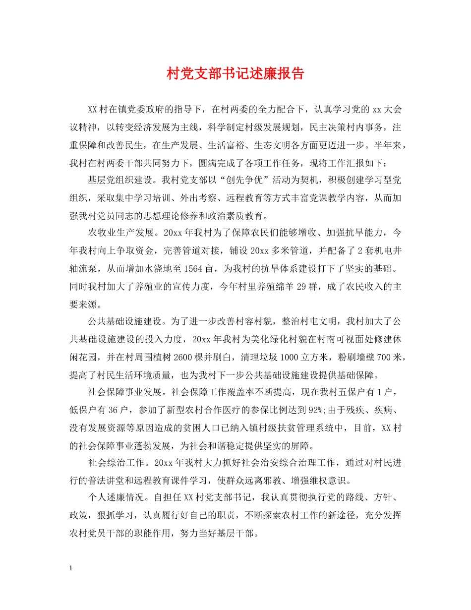 村党支部书记述廉报告 _第1页