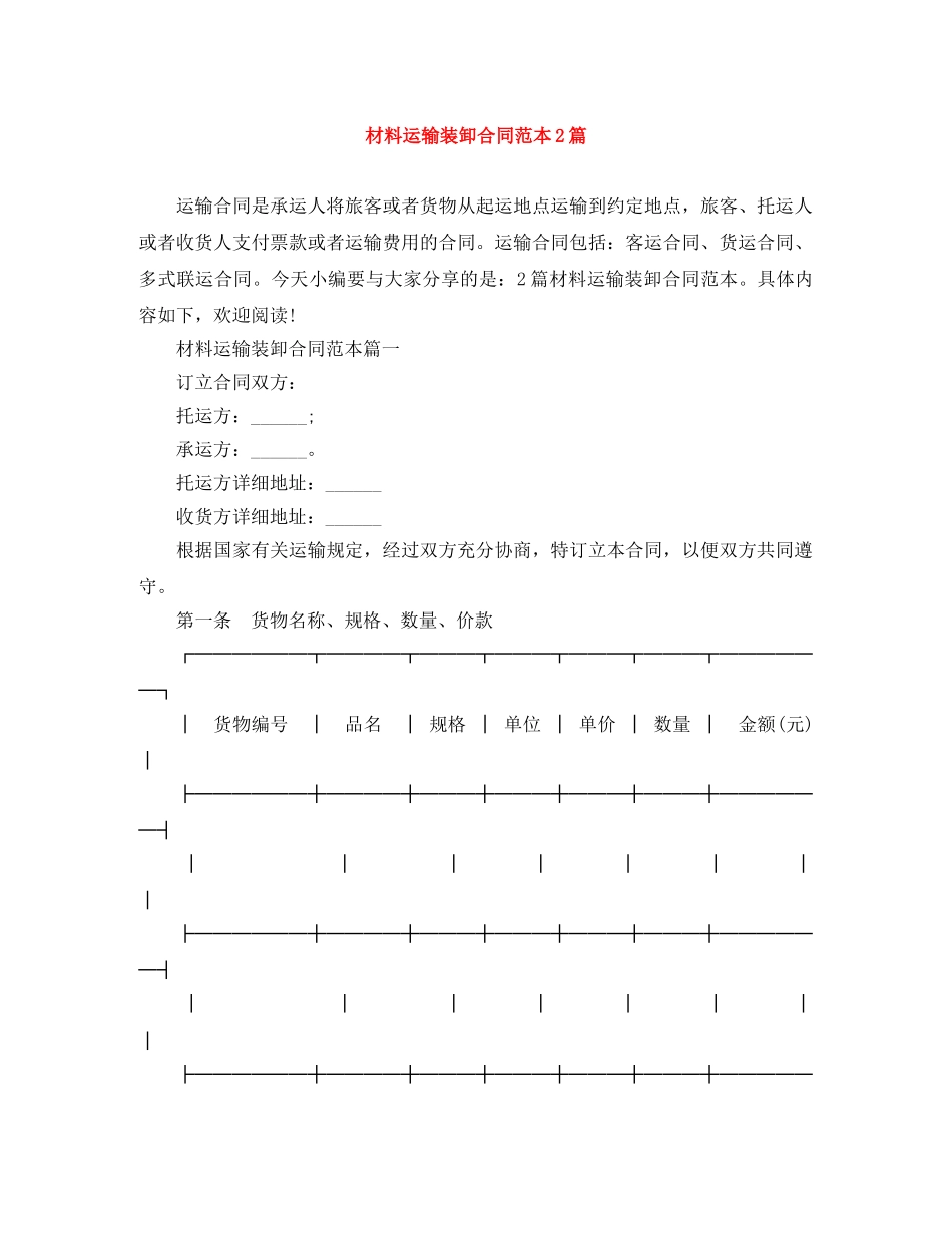 材料运输装卸合同范本2篇 _第1页