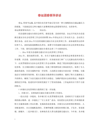 春运团委领导讲话 