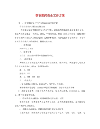 春节期间安全工作方案 