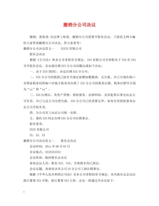 撤销分公司决议 
