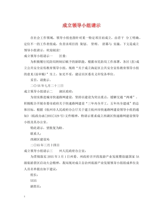 成立领导小组请示 