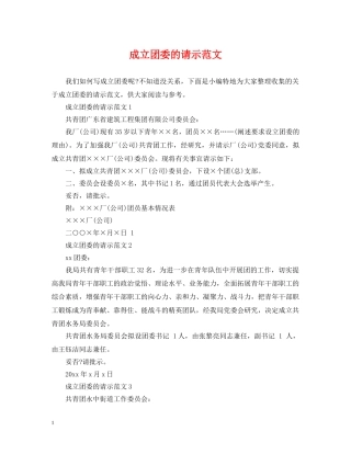 成立团委的请示范文 