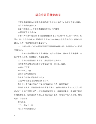 成立公司的批复范文 